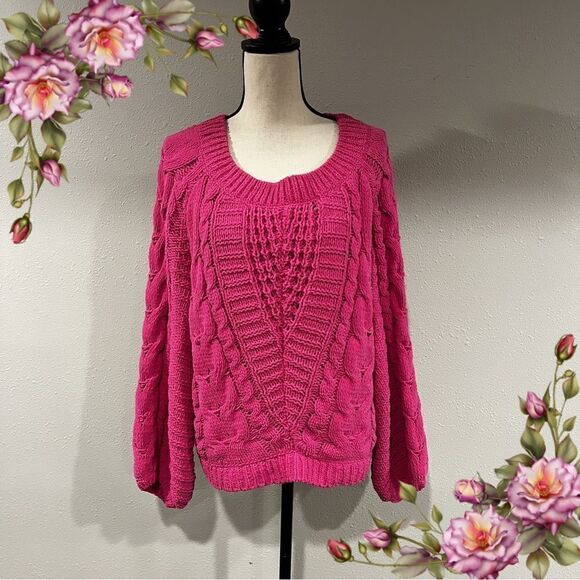 Express bright pink chunky knit sweater - Picture 1 of 11